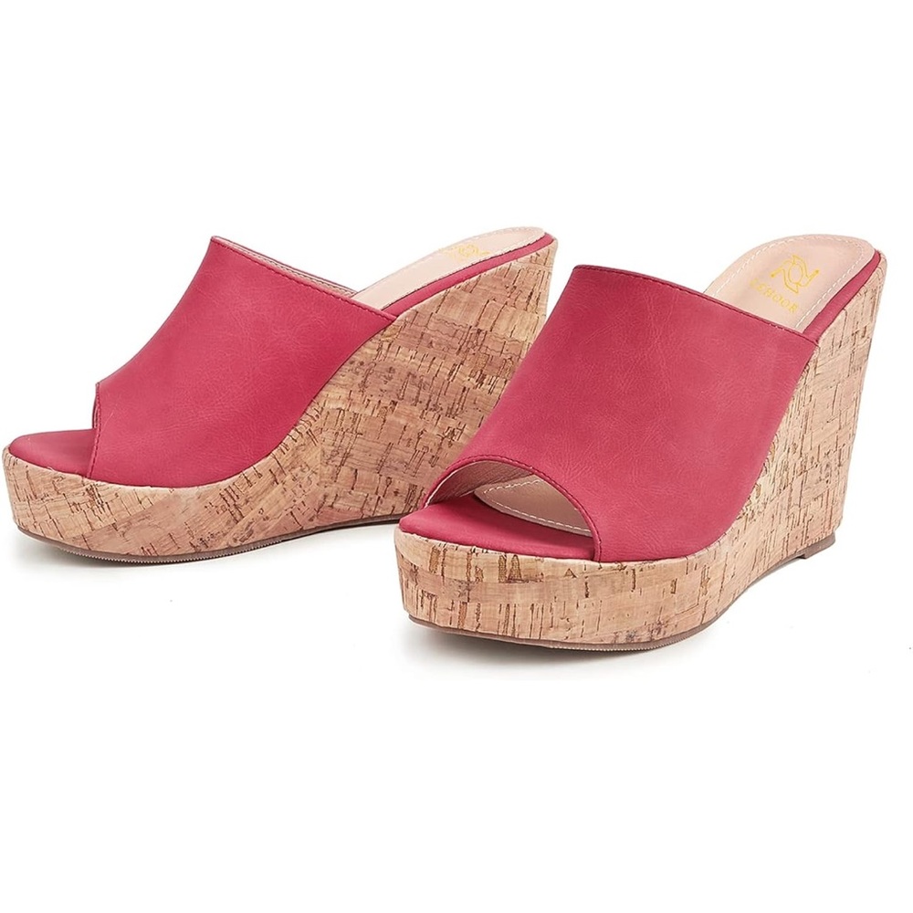 Cork Wedge Mules Platform Slide Sandals Peep Toe, High Wedge 4.5” Slippers